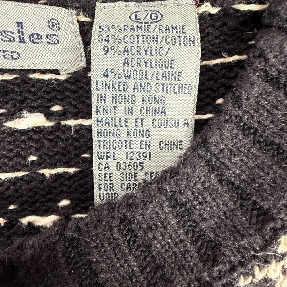 VTG Northern Isles Christmas Tree Cardigan Sweater Size Large Black Nordic Style - Picture 4 of 13